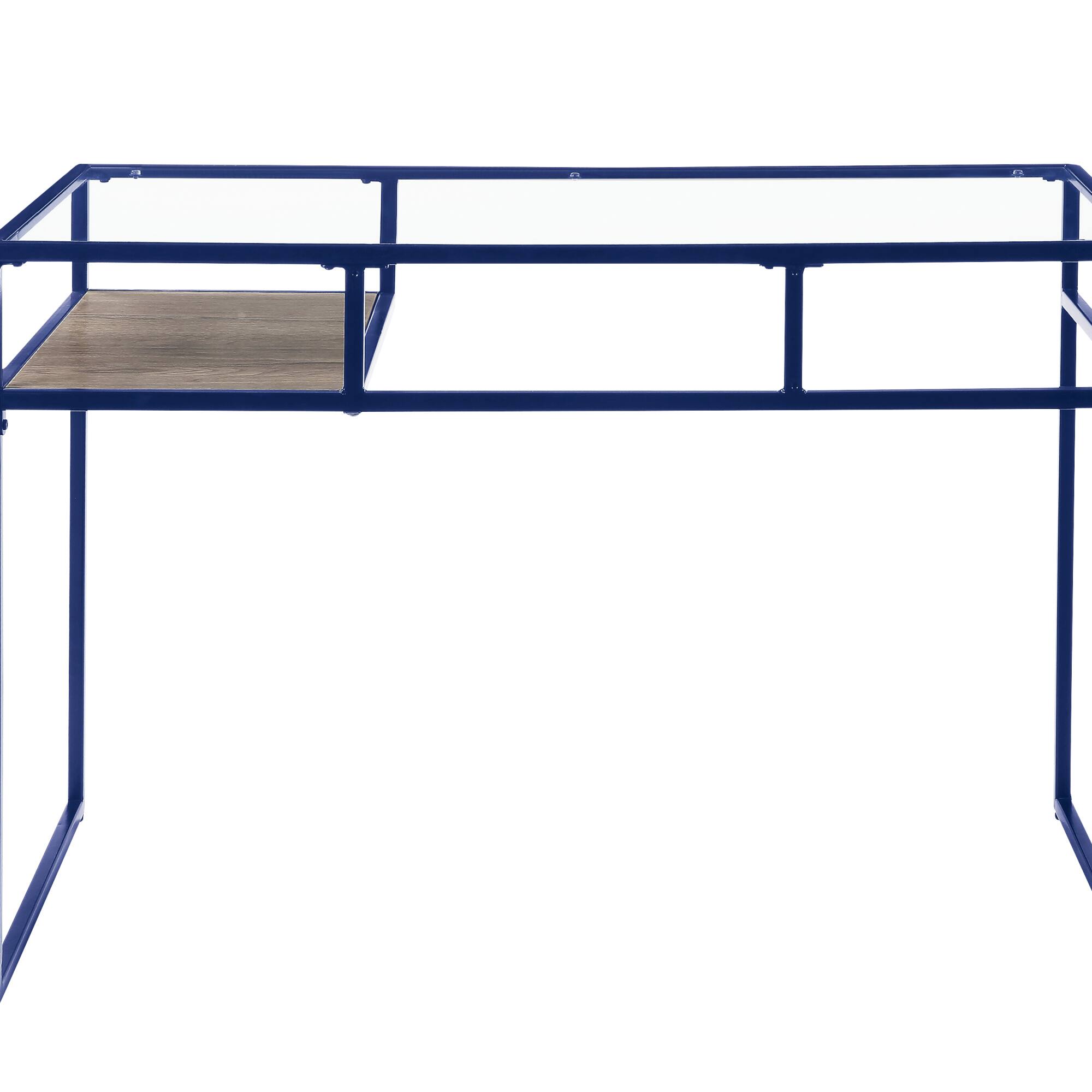Alt View 1. GOODSILO - Contemporary Glass Top Writing Desk and Storage Shelf for Modern Home Office Workspace - Blue.