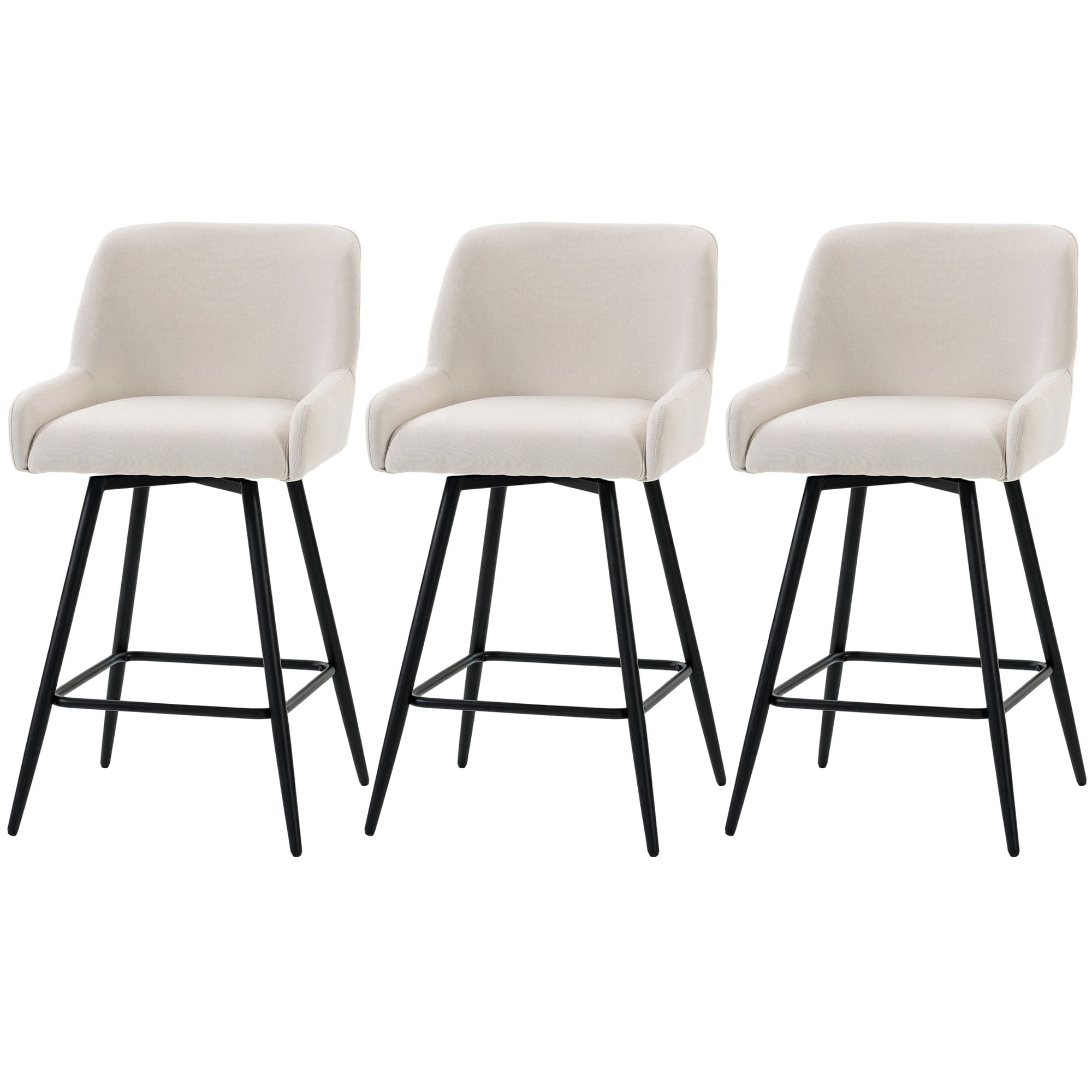 Homcom - Island Chairs Counter Height Bar Stools with Swivel Linen Seat and Footrest - Cream White
