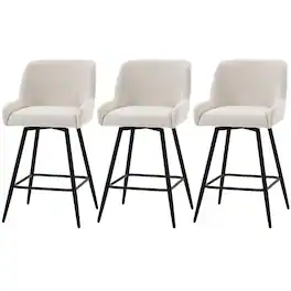 Homcom - Island Chairs Counter Height Bar Stools with Swivel Linen Seat and Footrest - Cream White