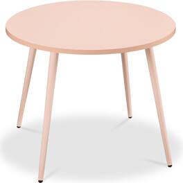 Best Choice Products - Round Mid-Century Modern 35.5in Dining Table, Dinette for Home or Kitchen w/Wood Finish Steel Legs - Pink