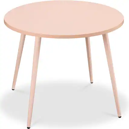 Front. Best Choice Products - Round Mid-Century Modern 35.5in Dining Table, Dinette for Home or Kitchen w/Wood Finish Steel Legs - Pink.