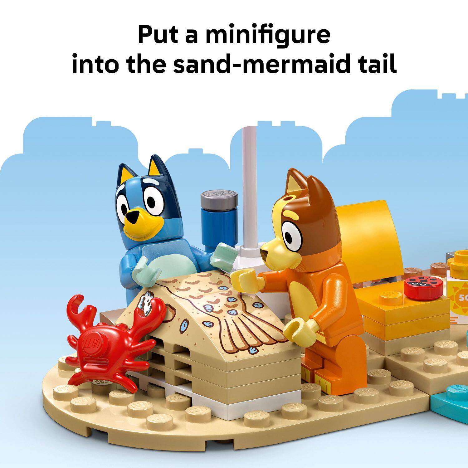 Put a minifigure into the sand-mermaid tail.