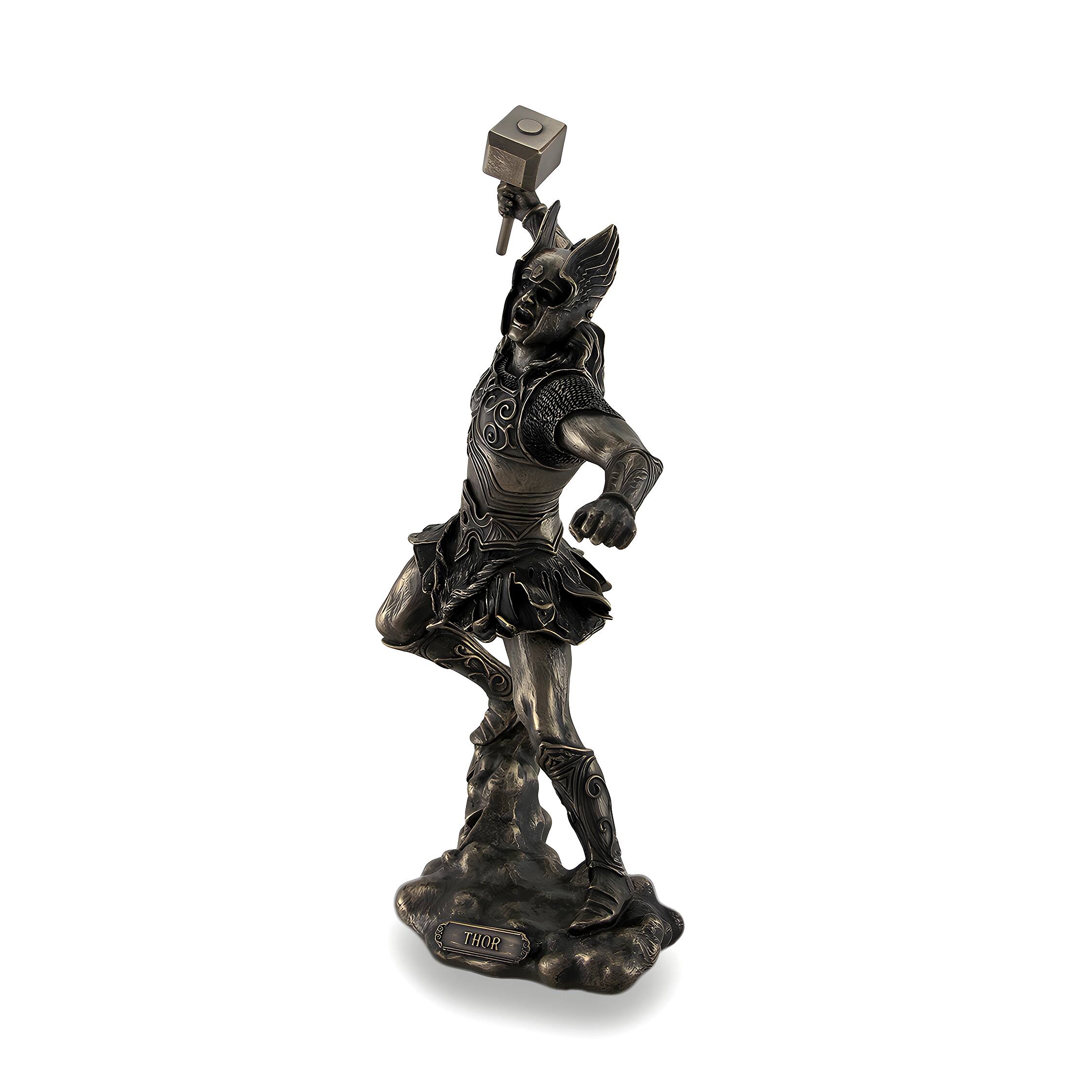 Alt View 2. Veronese Design - Thor, Norse God of Thunder, Wielding Hammer Sculptured Bronzed Statue - Bronze.