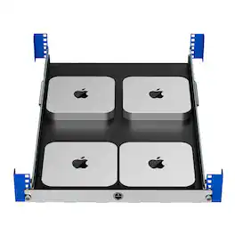 RackSolutions - 1U Mini Rack Tool-less Dry Sliding Shelf for Four Apple Mac Mini (2010-2023) - Black