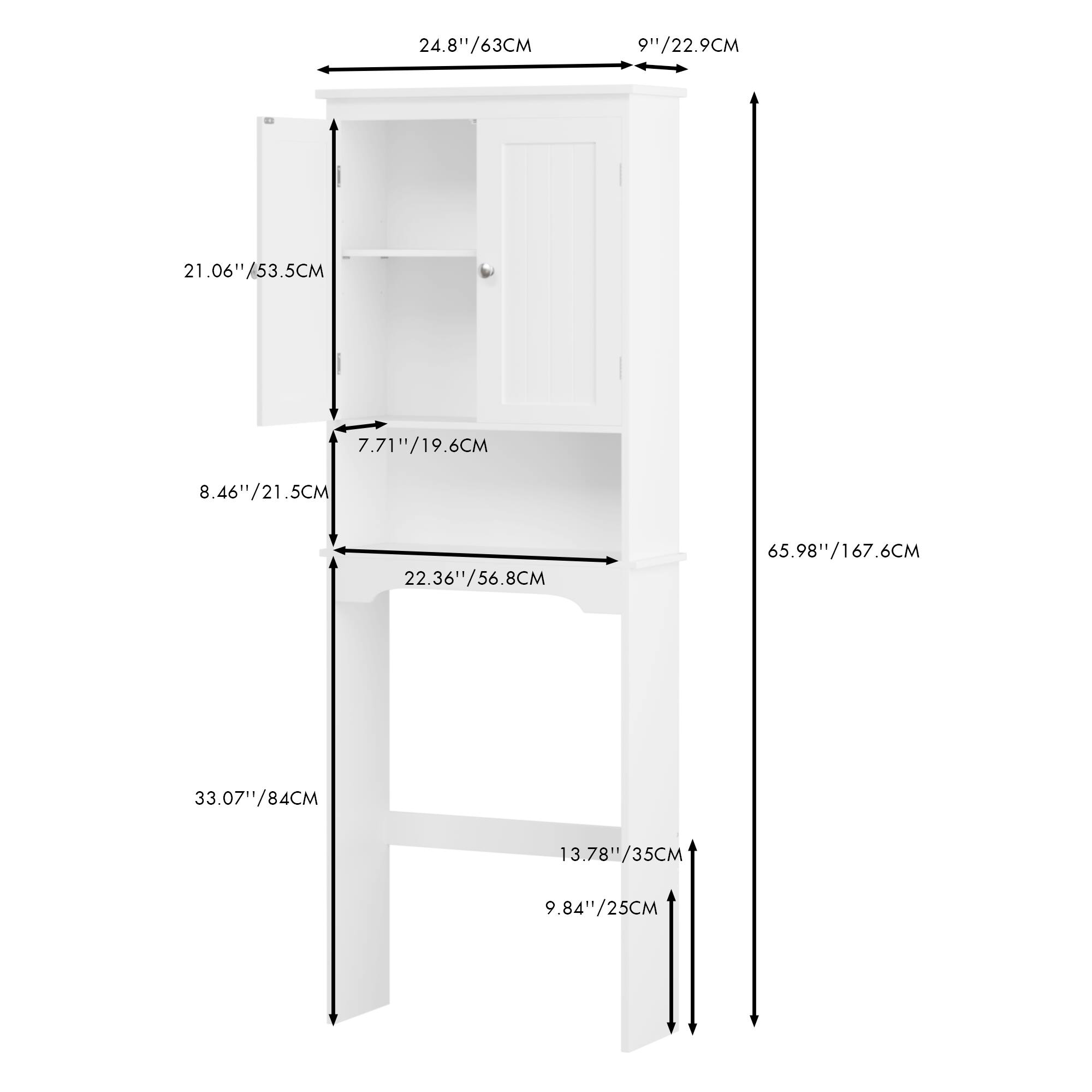 24.8"/63CM  
9"/22.9CM  
21.06"/53.5CM  
7.71"/19.6CM  
8.46"/21.5CM  
22.36"/56.8CM  
65.98"/167.6CM  
33.07"/84CM  
13.78"/35CM  
9.84"/25CM