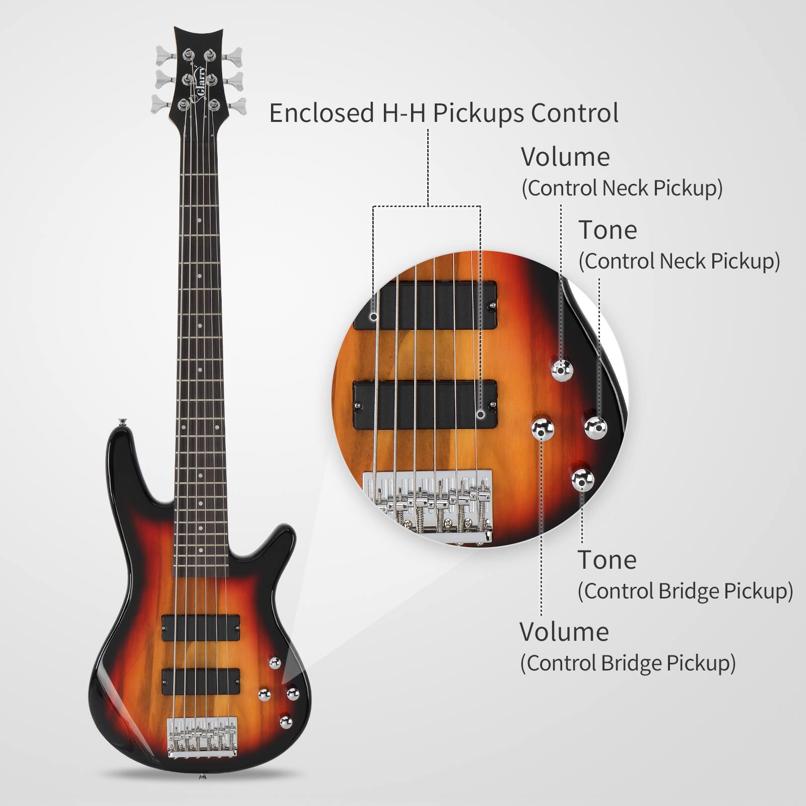 Enclosed H-H Pickups Control  
Volume (Control Neck Pickup)  
Tone (Control Neck Pickup)  
Tone (Control Bridge Pickup)  
Volume (Control Bridge Pickup)