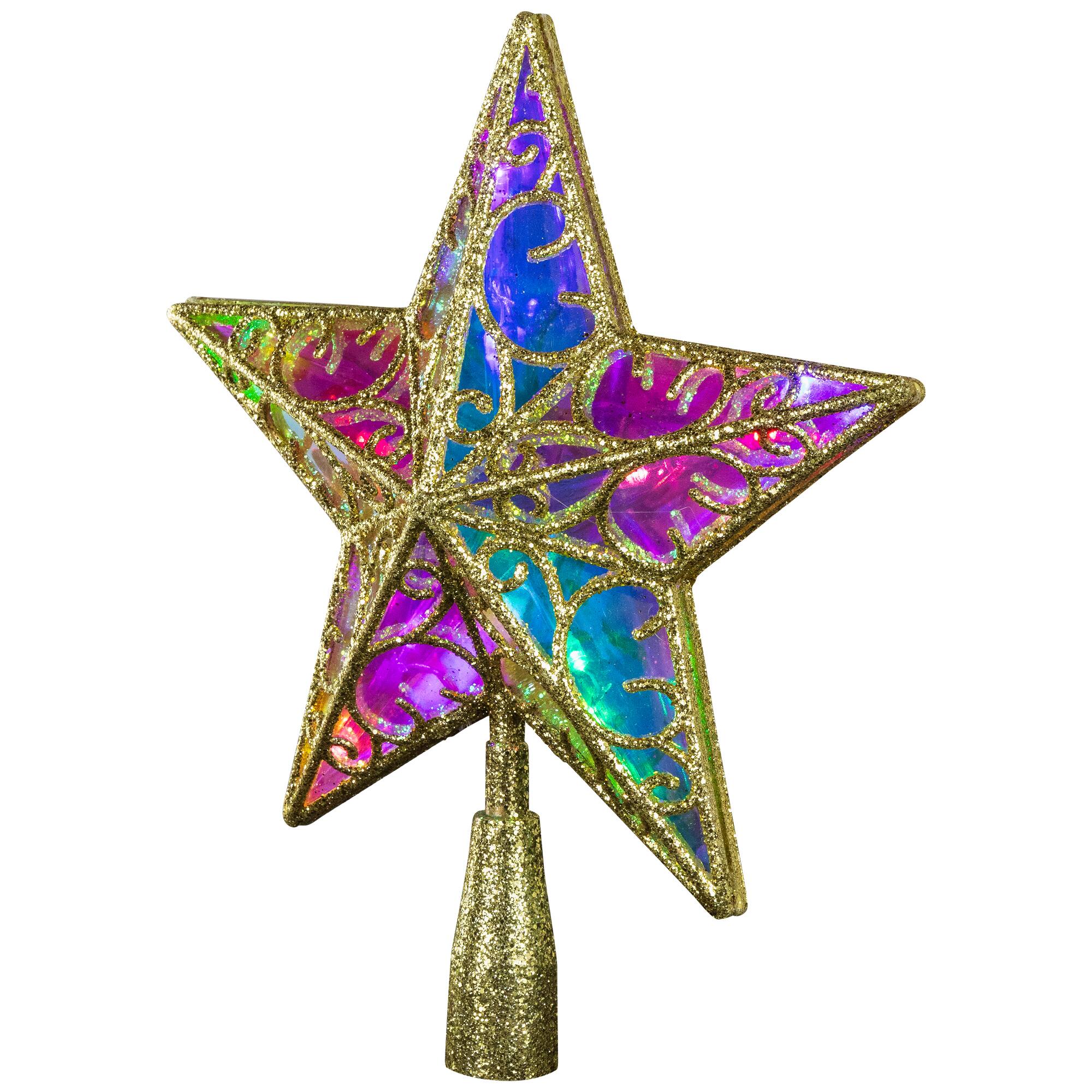 Alt View 4. Northlight - LED Lighted Glittered Star Christmas Tree Topper - 10.5" - Iridescent - Multicolor Lights - Gold.