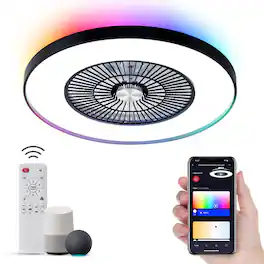 Domanki - 24" Low Profile Ceiling Fan with RGB Lights and Remote/APP/Voice Control, Enclosed Flush Mount Ceiling Fan for Bedroom - Black