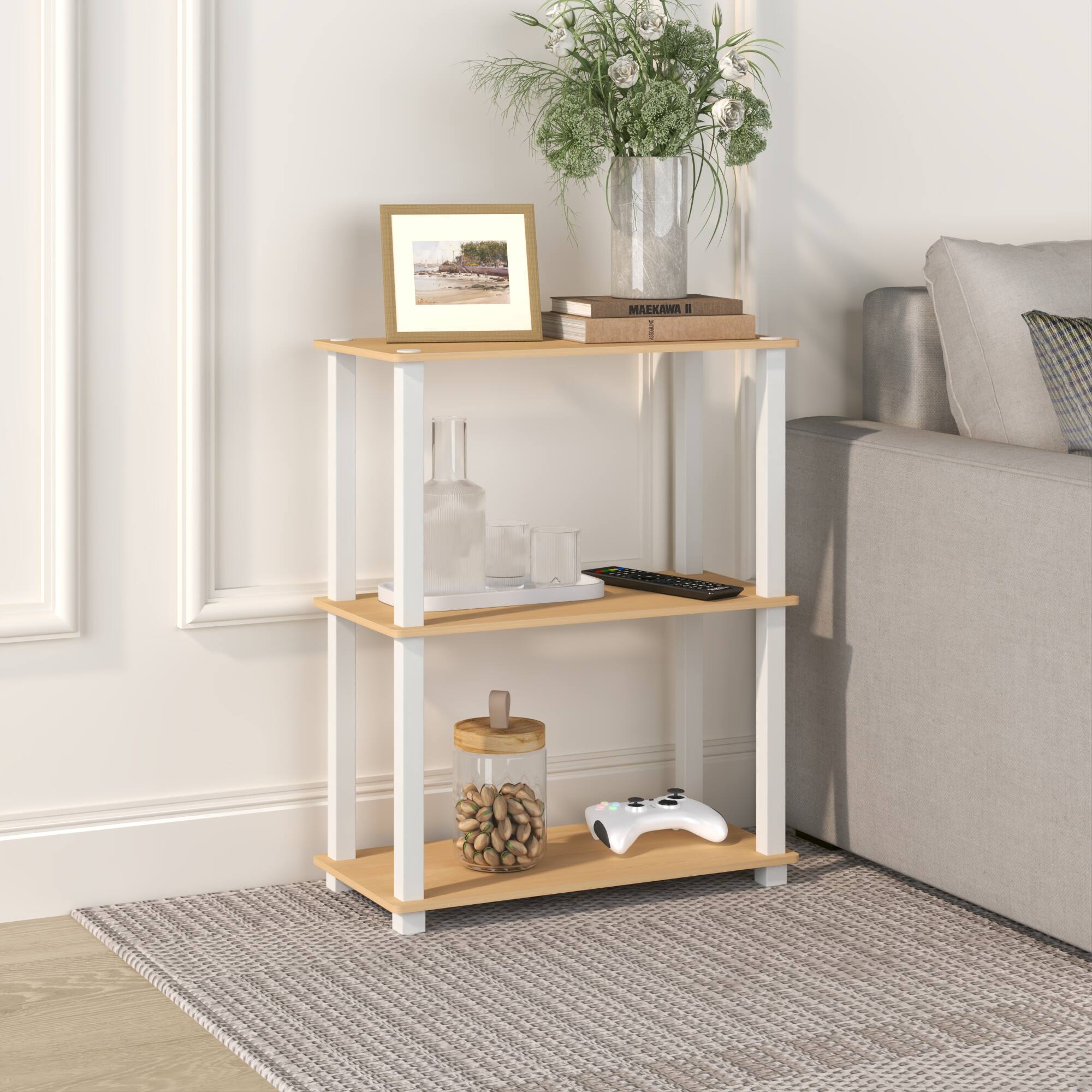 Alt View 2. HOMLUX - 3-Tier 29.6" Corner Shelf Open Shelves for Display for Living Room and Office Organization Beech & White - Beech & White.