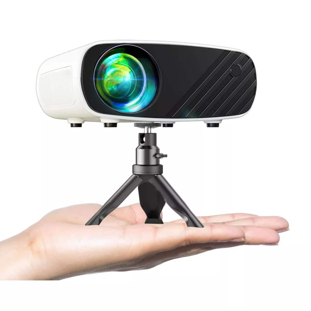 Elephas - 2024 Mini Projector: 1080P HD, 8000L, Portable with Tripod, Compatible with iPhone/Android/Windows/HDMI/USB - White