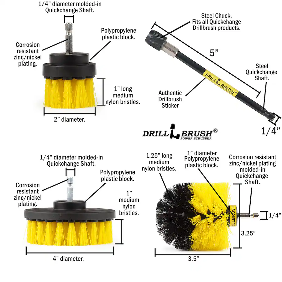 Drillbrush Medium Stiffness Drill Brush Kit With Extension Bathroom ...