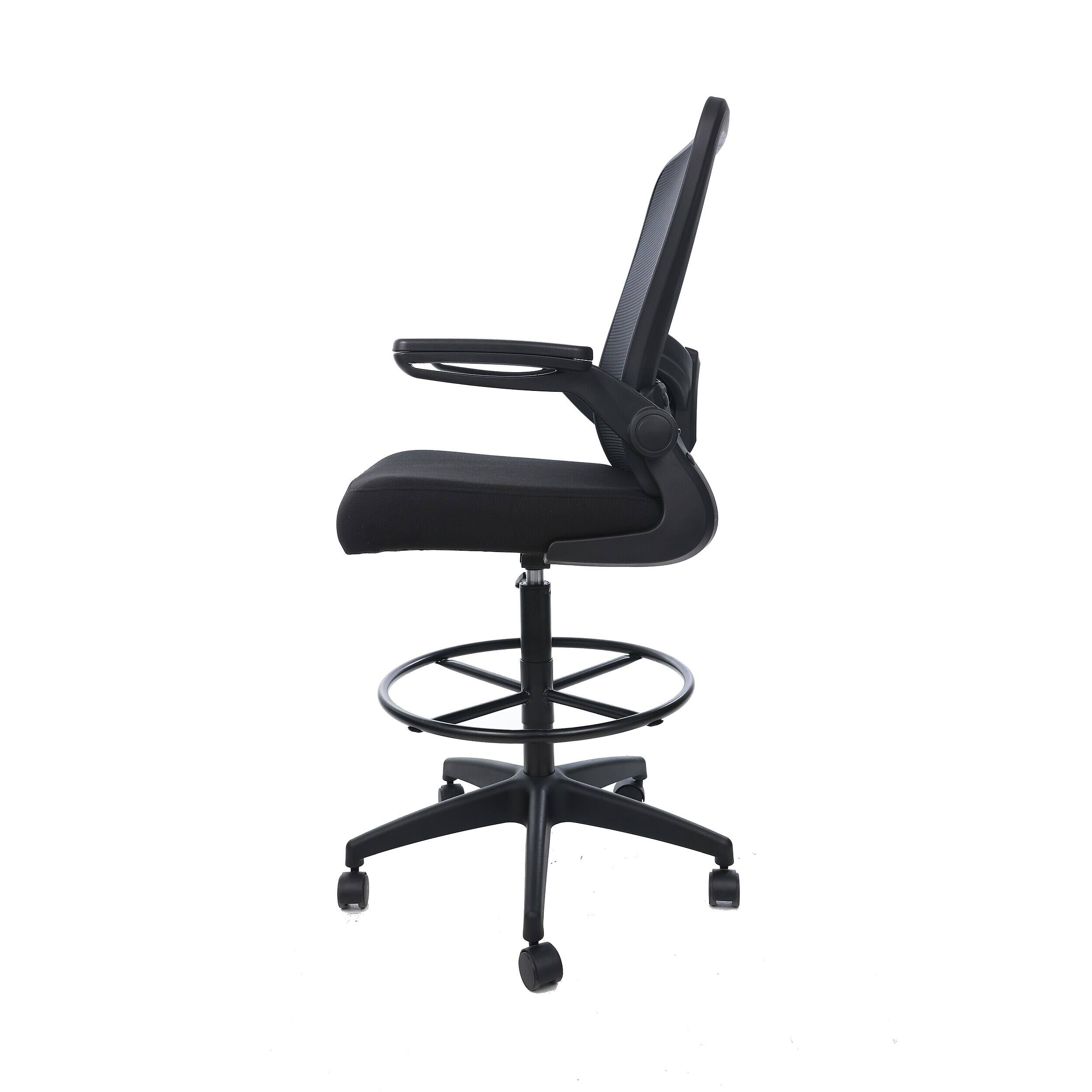 Alt View 3. Boss Office Products - Flip Arm Mesh/Fabric Chair with Footrest and Lumbar Support, Black (B16366BK-BK) - Black.