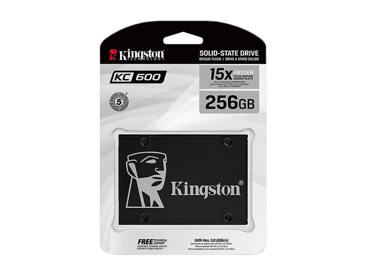 Kingston TECHNOLOGY KC 600 INRMEMITAND 5 SOLID-STATE DRIVE DISQUE FLASH I DRIVE A STATO SOLIDO 15x FASTER PLUS RAPIDE MADDIONE VELOCITA than - phandiant 72008PM RE a Geque t A PTI standang a un ROO . nngo_te 256GB R Kingston TECHNICAL FREE SUPPORT ASSISTANCE TECHNICAL SUPPORTO MECNICO GRATUITO SATA Rev. 3.0 (60b/s) - congunies - -w OOM Retocanputte SAIA - netrocompatte maraad 200
