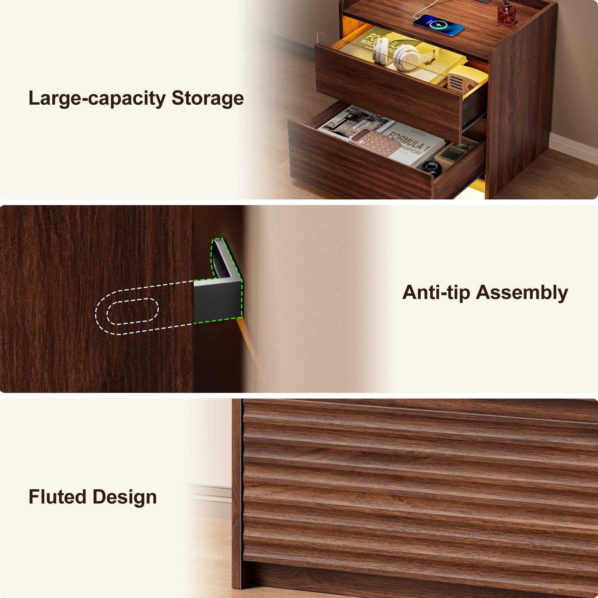 P FO Large-capacity Storage FORMULA 1 Anti-tip Assembly Fluted Design