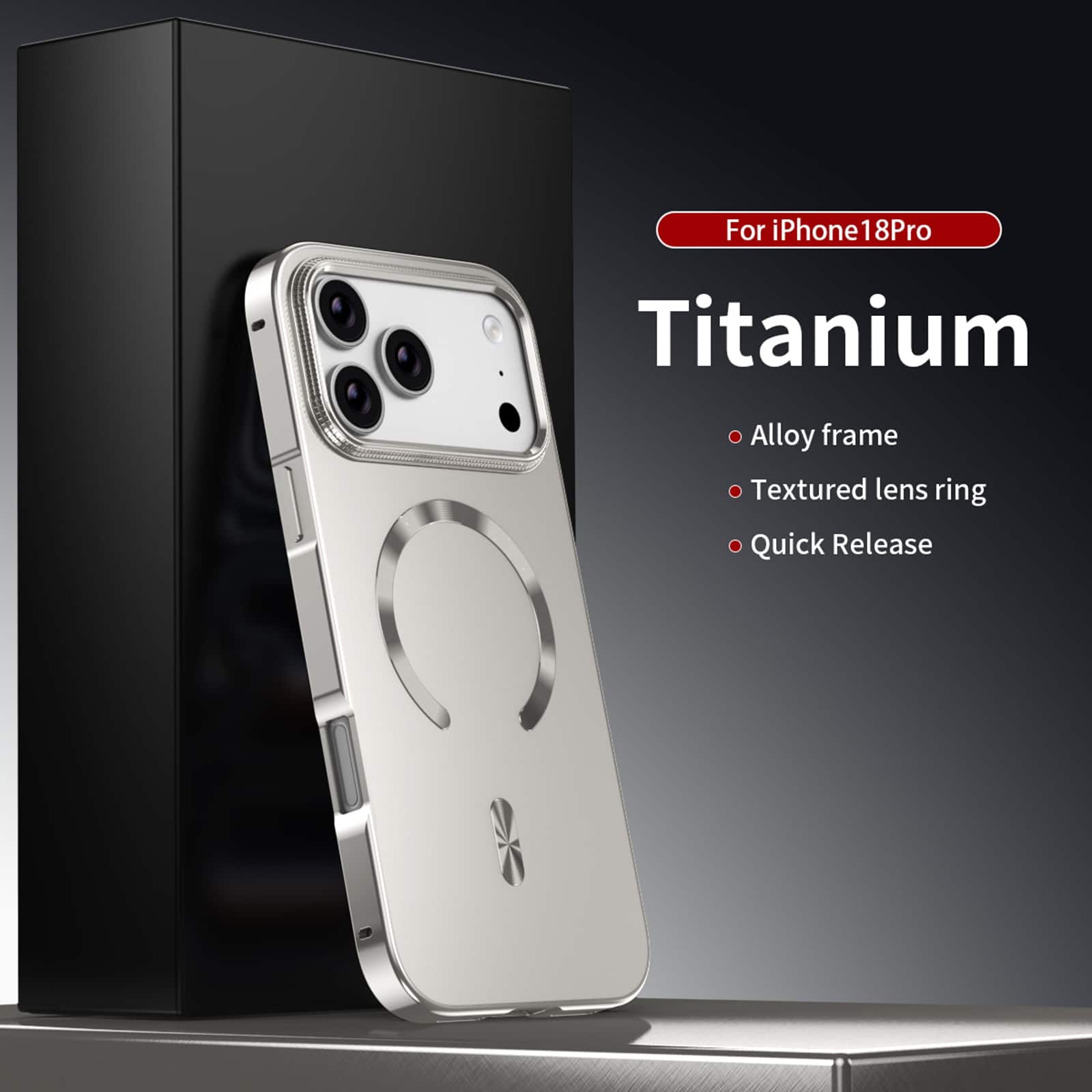 Dteck - Shockproof Matte Phone Case for Apple iPhone 18 Pro, Slim Magnetic Rugged Aluminum Metal Frame Protective Cover - Silver