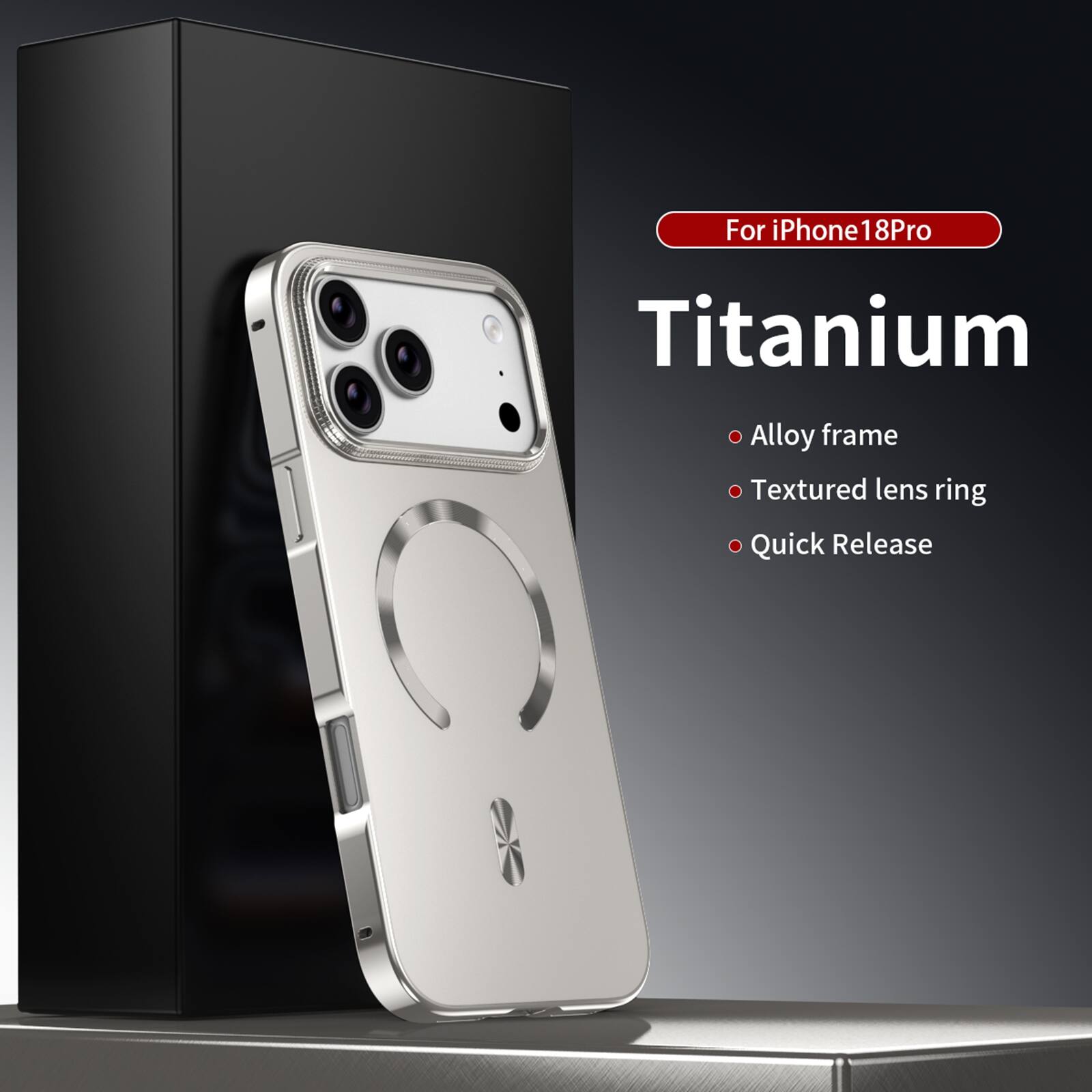 Dteck - Shockproof Matte Phone Case for Apple iPhone 18 Pro, Slim Magnetic Rugged Aluminum Metal Frame Protective Cover - Silver