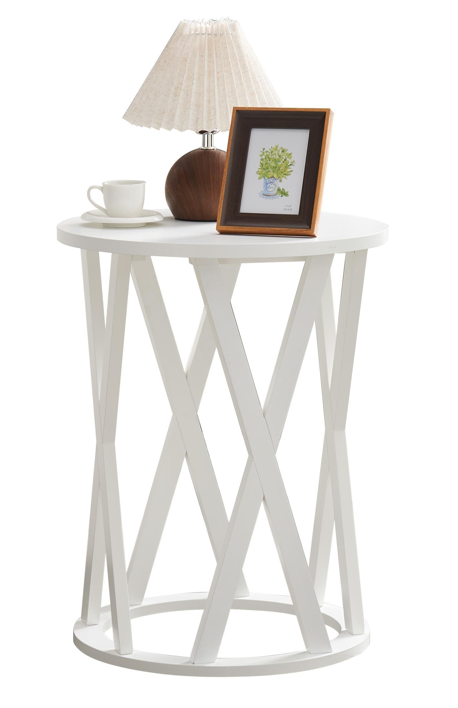 Angle. Kings Brand Furniture - Kings Brand Furniture Emma Side End Table - Modern Round Farmhouse Accent Table - White.