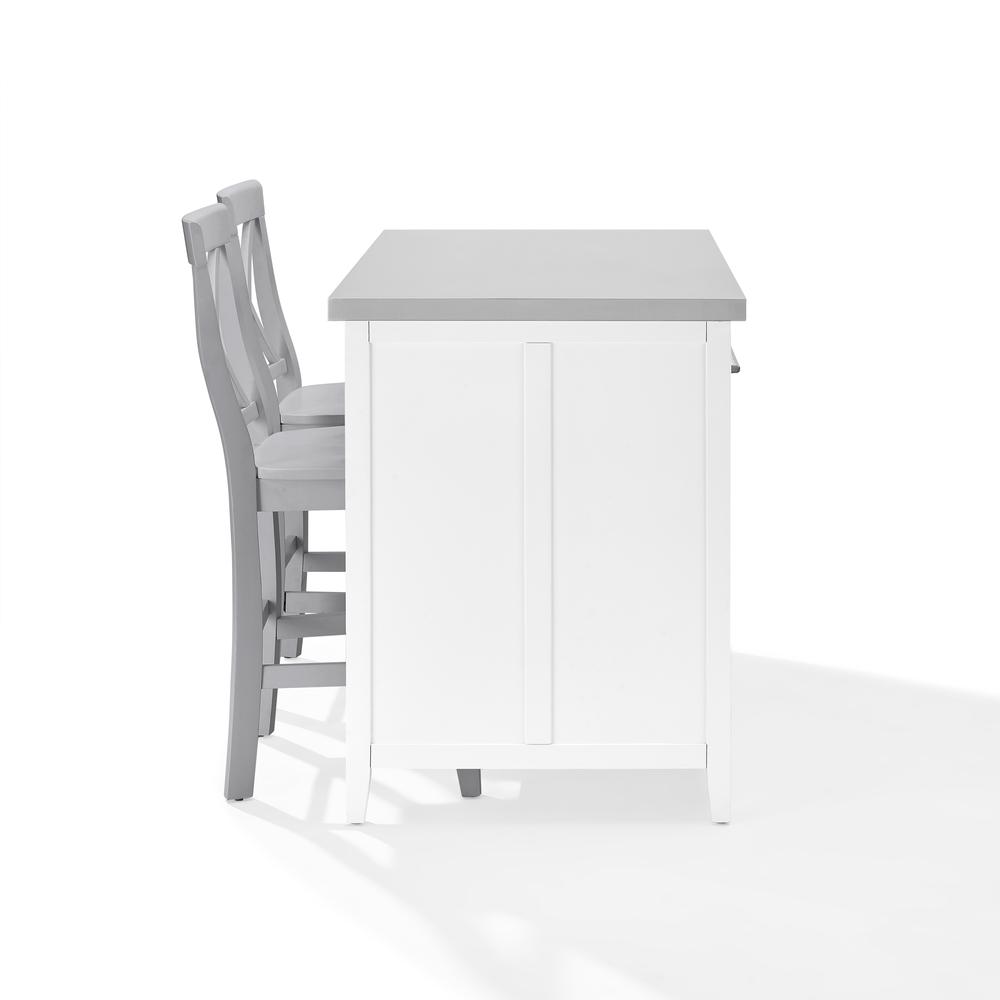 Alt View 1. Crosley Furniture - Silvia Stainless Steel Top Kitchen Island W/X-Back Stools - White.