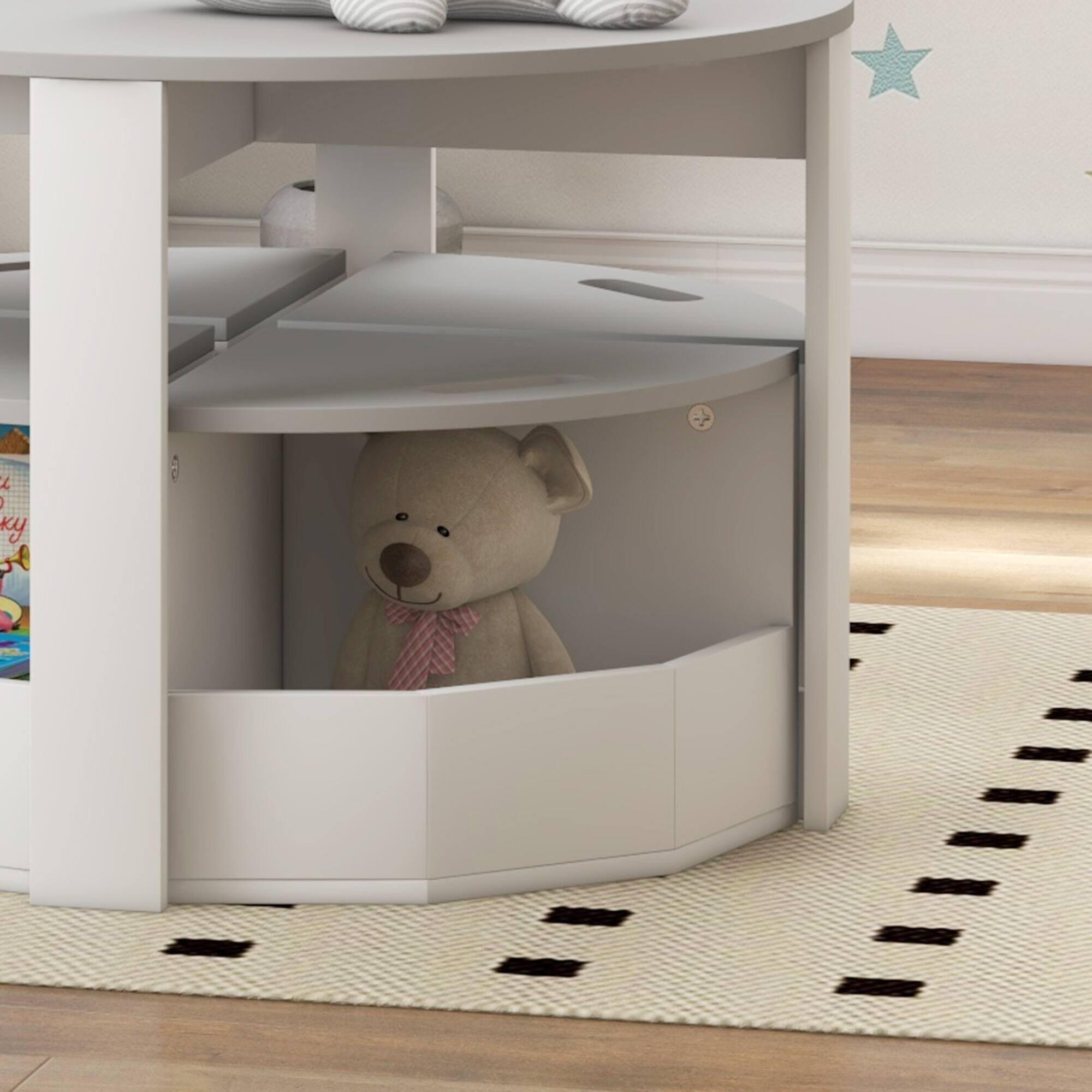 Alt View 4. Qaba - Kids Table and Chairs Set, 5 Piece Toddler Table and Chairs Set with Storage for Art, Craft, Drawing, Playroom - Gray.