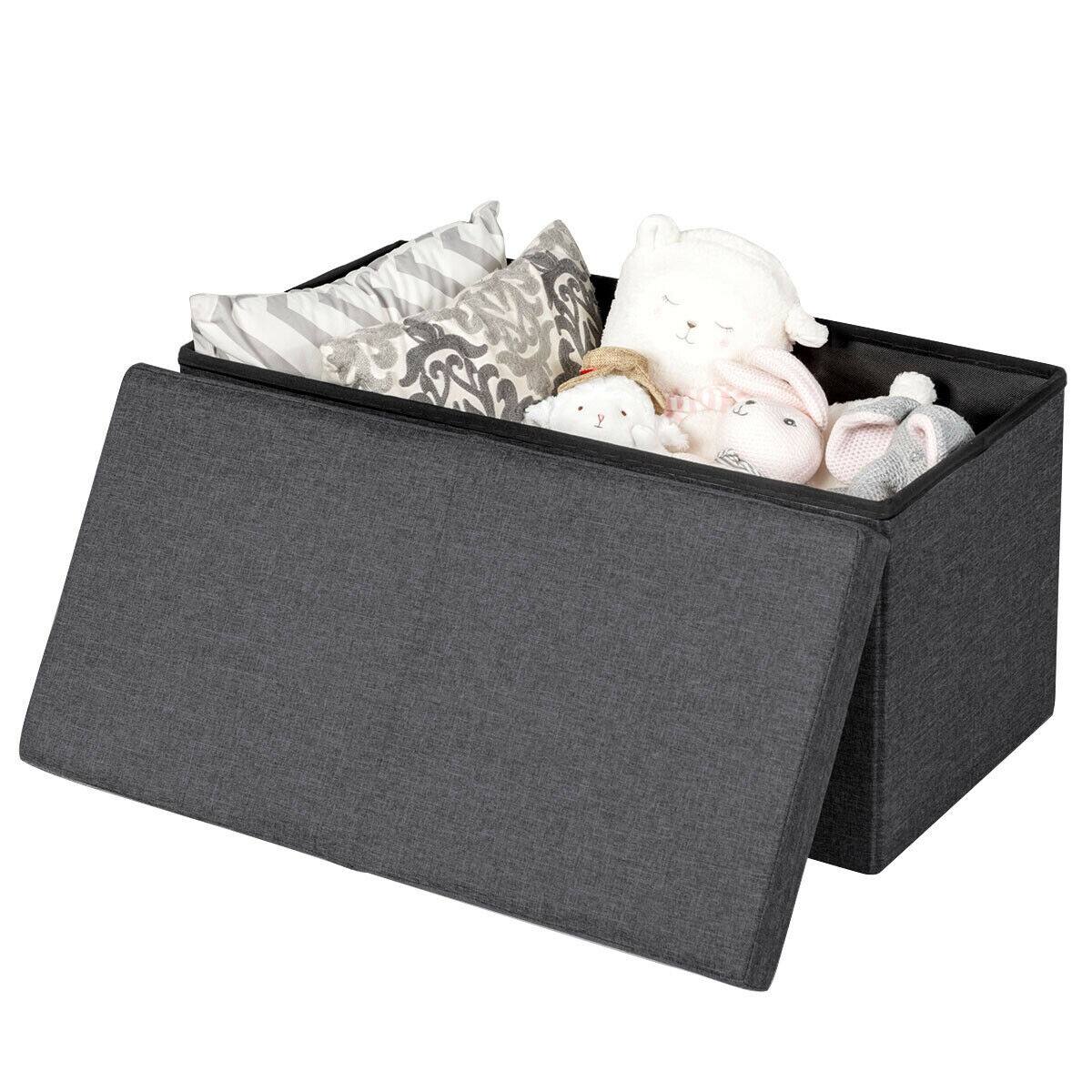 Front. Ecooso - 30-Inch Folding Storage Ottoman Bench with Lift Top for Bedroom or Living Room - Dark gray.