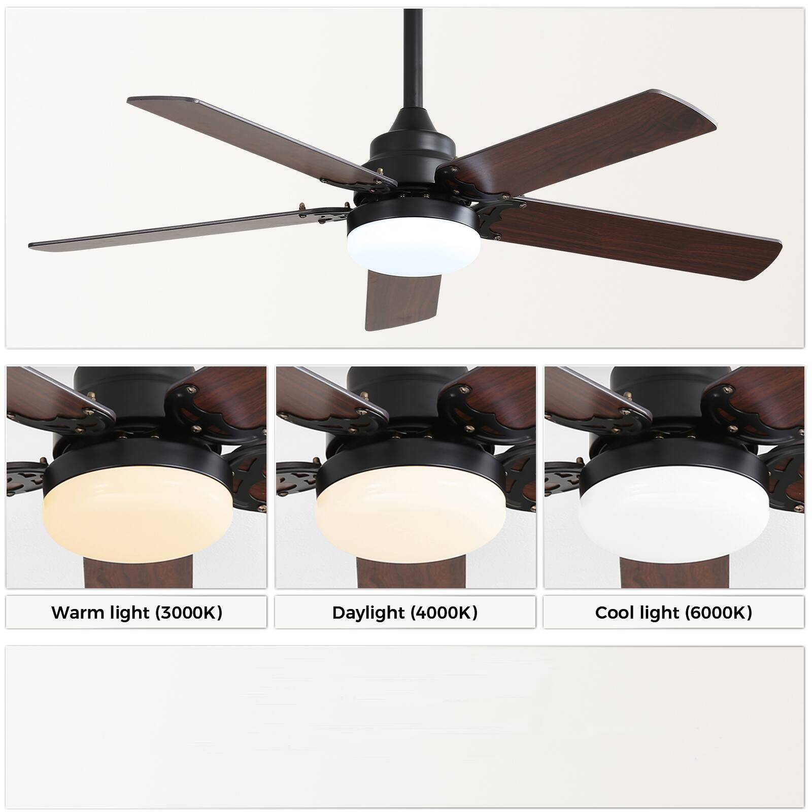 Warm light (3000K)  
Daylight (4000K)  
Cool light (6000K)