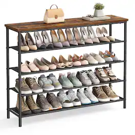 Songmics Home - Shoe Rack, 5-Tier Shoe Storage Organizer for Entryway and Closet, Holds 20-24 Pairs of Shoes, 4 Fabric Shelves - Rustic Brown and Black