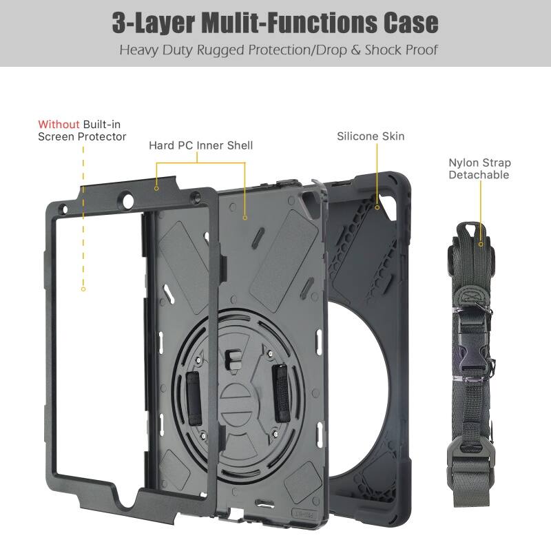 3-Layer Mulit-Functions Case
Heavy Duty Rugged Protection/Drop & Shock Proof
Without Built-in Screen Protector
Hard PC Inner Shell
Silicone Skin
Nylon Strap Detachable