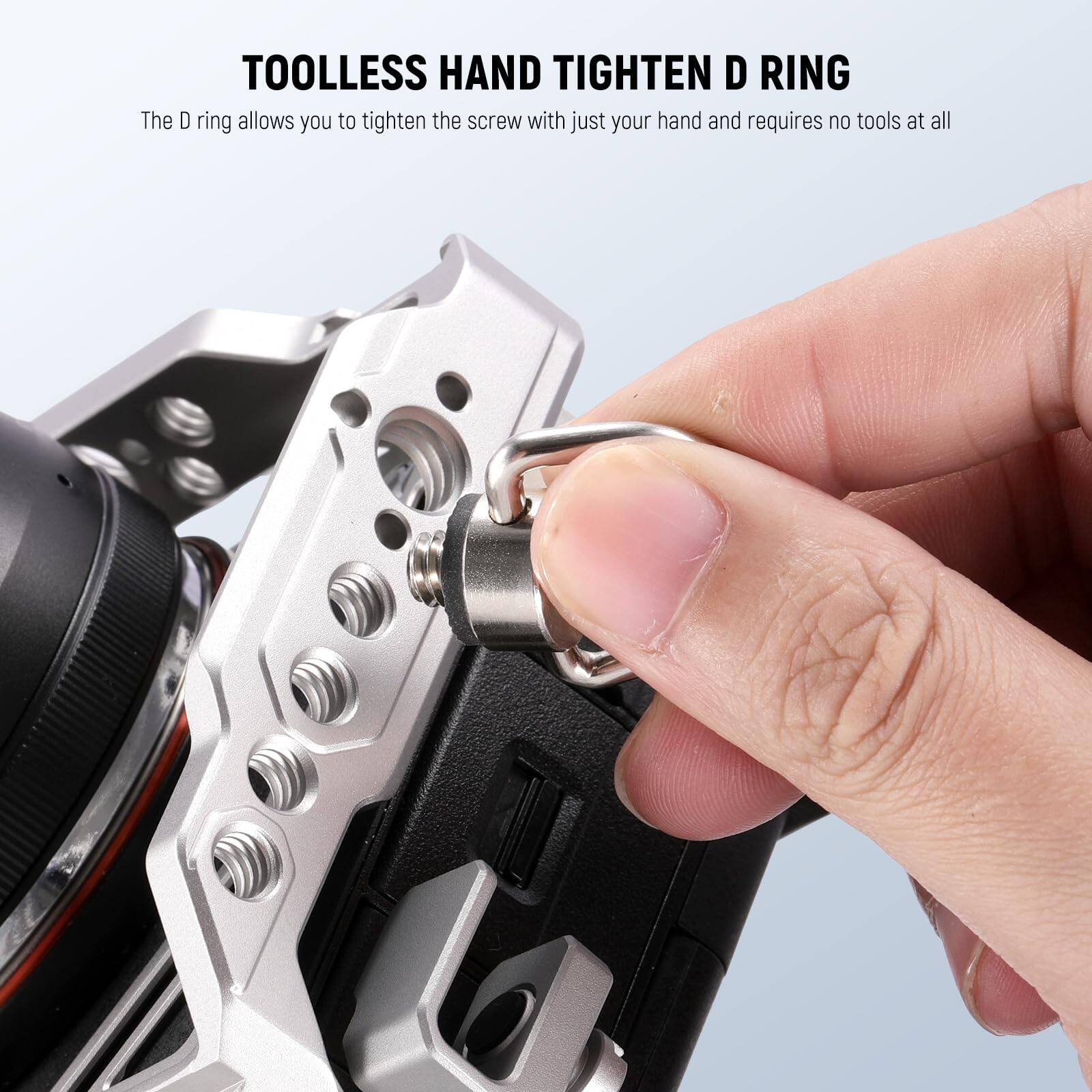 TOOLLESS HAND TIGHTEN D RING

The D ring allows you to tighten the screw with just your hand and requires no tools at all