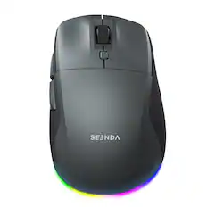 Front. SEENDA - MOU110 Wireless Bluetooth Mouse, Rechargeable & RGB, Black & Grey - Black & Grey.