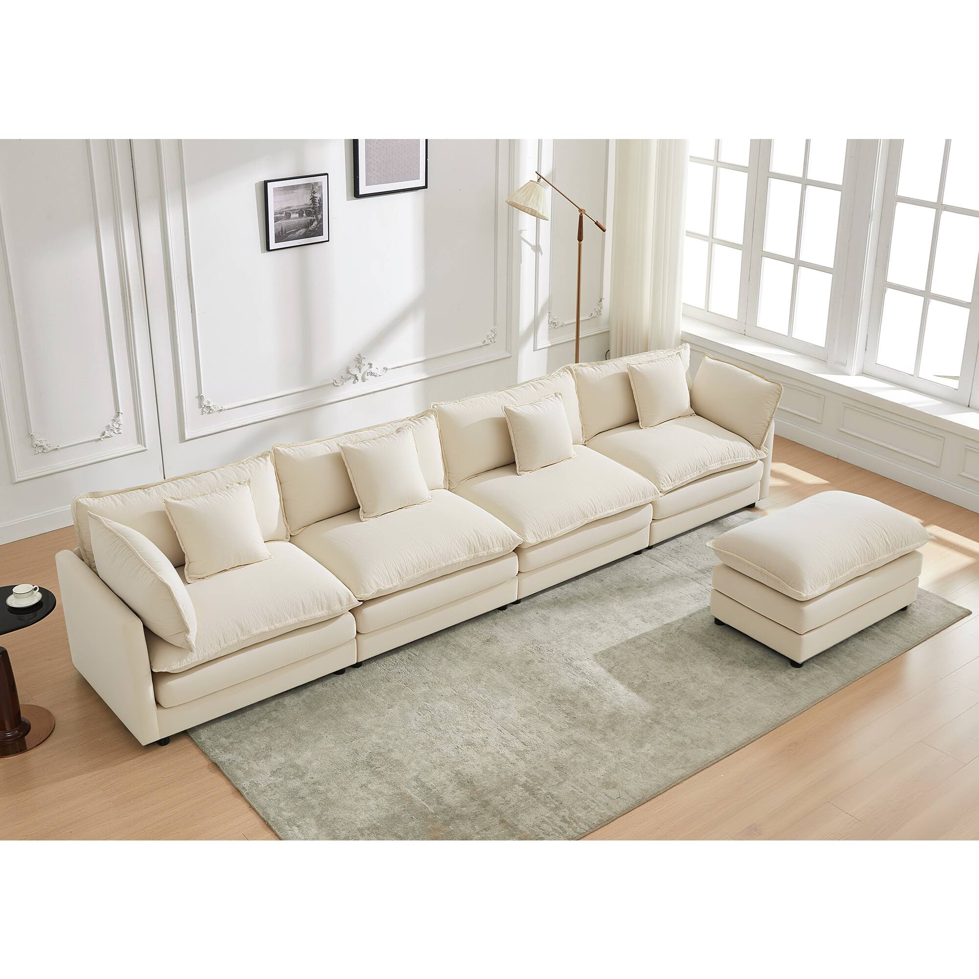 Alt View 3. KERDOM - 4 Seat Modular Sectional L Shape Sofa with 1 Movable Ottoman, 149'' Oversized Couch with Chaise Lounge for Living Room - Beige.