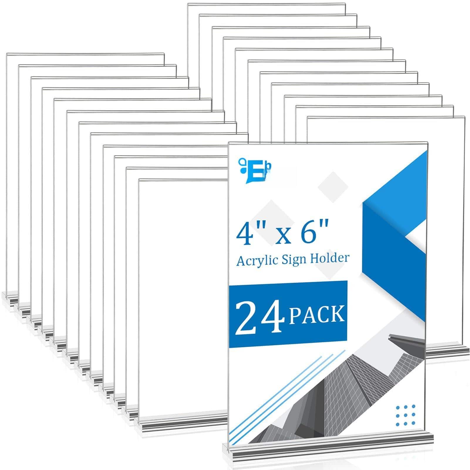 Stylel Star - Sign Holder Double-sided Stand Up Table Top Holders Clear Picture Frame Menu Flyer Paper Display For Office Business - 24 Pack 4x6 Inch