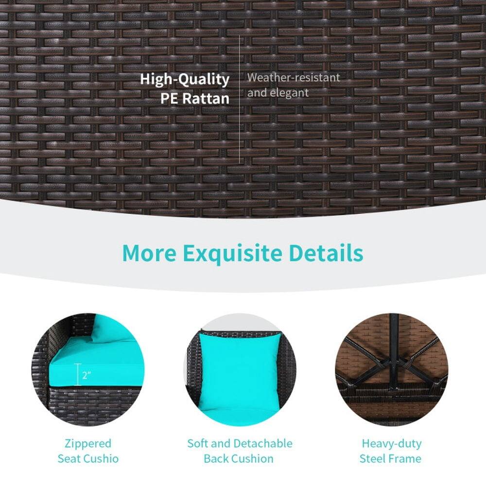 High-Quality Weather-resistant and elegant PE Rattan

More Exquisite Details

- Zippered Seat Cushion (2")
- Soft and Detachable Back Cushion
- Heavy-duty Steel Frame