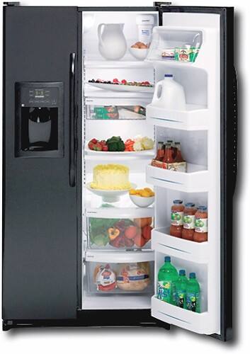 Front Standard. GE - 22.0 Cu. Ft. Side-by-Side Refrigerator with Thru-the-Door Ice and Water - Black-on-Black.