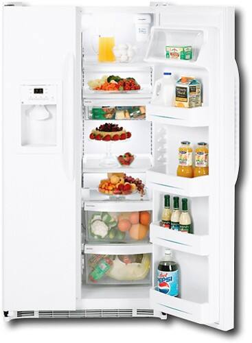 Front Standard. GE - 22.0 Cu. Ft. Side-by-Side Refrigerator with Thru-the-Door Ice and Water - White-on-White.