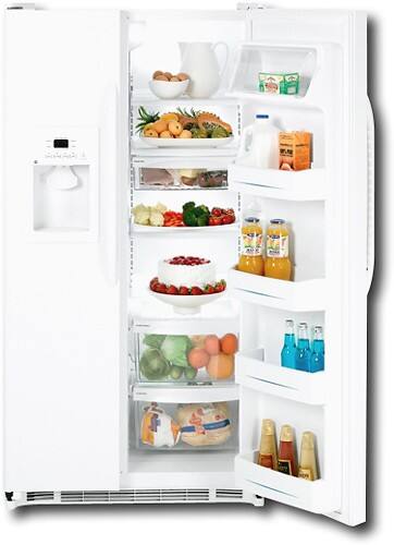 Front Standard. GE - 22.0 Cu. Ft. Side-by-Side Refrigerator with Thru-the-Door Ice and Water - White-on-White.