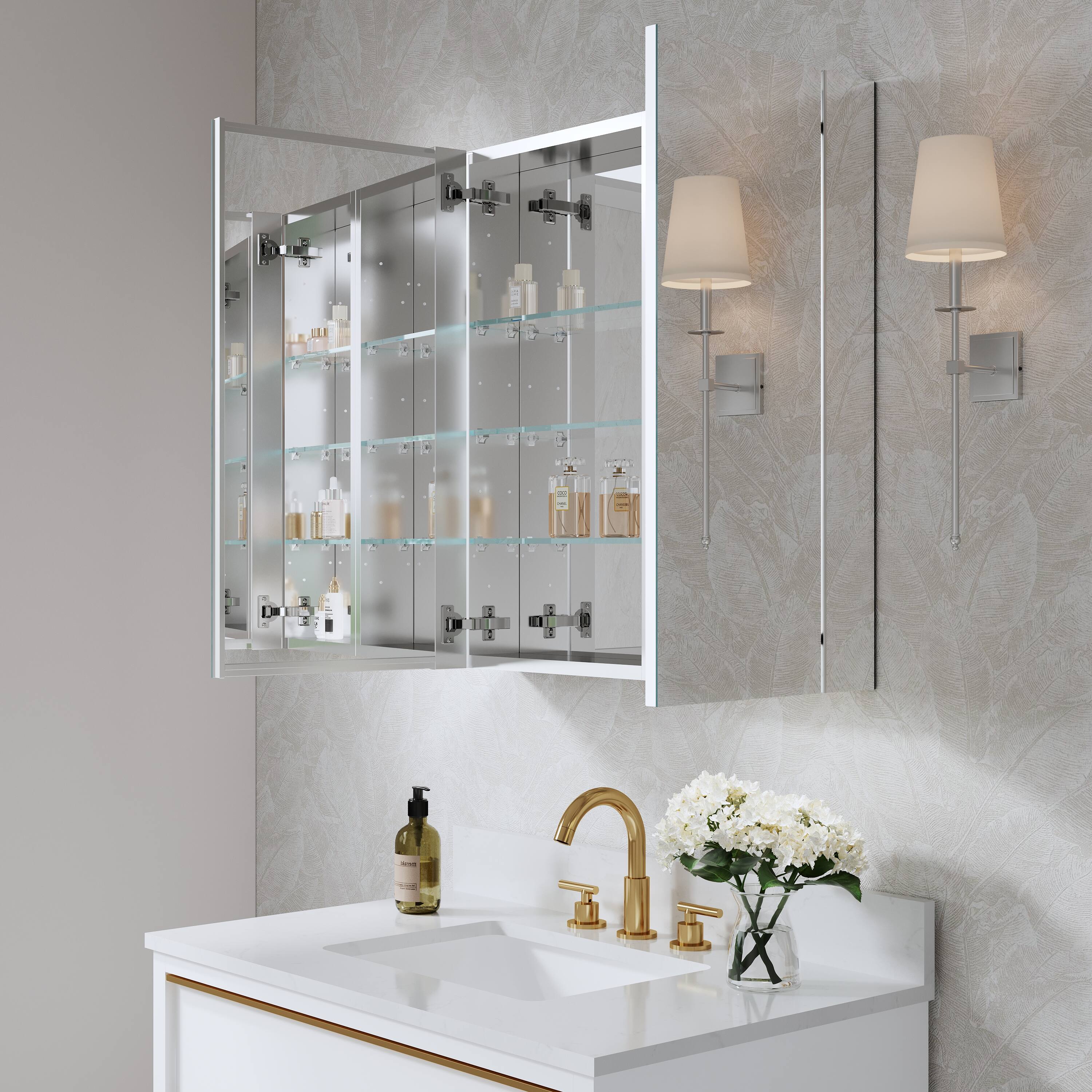 Alt View 1. WELLFOR - Combo 28 in. W x 30 in. H Rectangular Recess/Surface Mount Frameless Medicine Cabinet with Mirror, Soft Close Door - Silver.