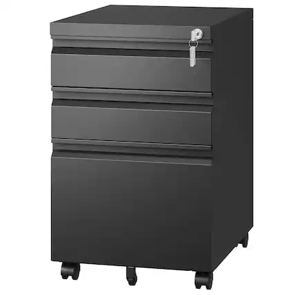 Front. GOODSILO - 3-Drawer Locking Mobile File Cabinet for Office and Home Organization, Fully Assembled Steel Storage Unit - Black.