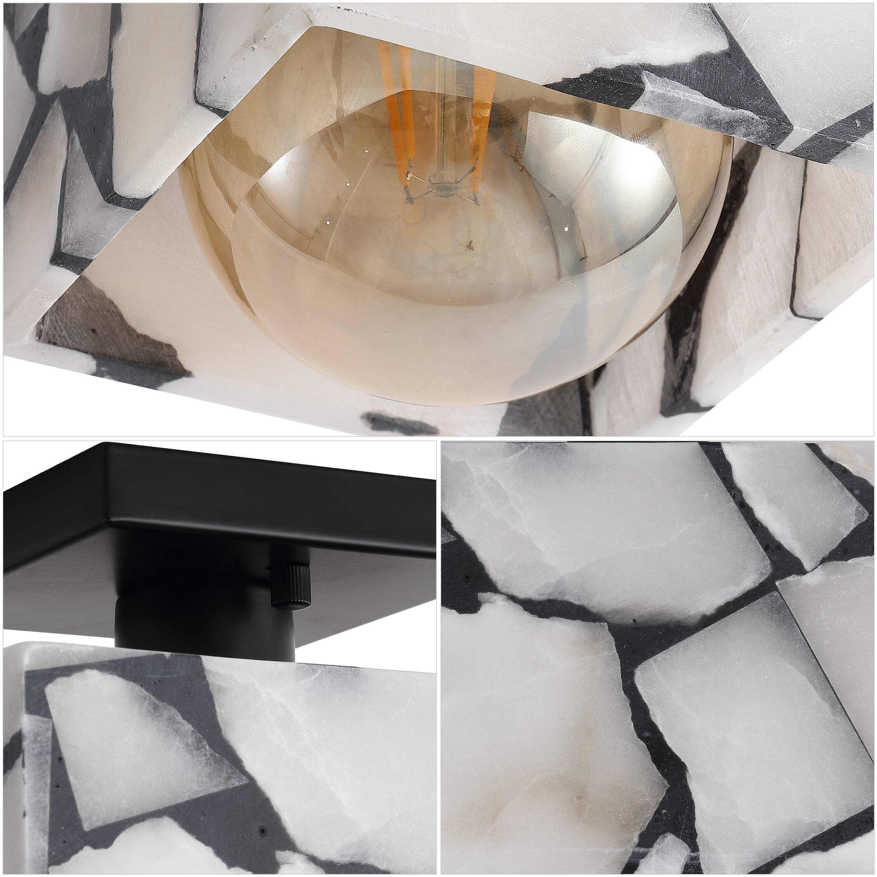 Alt View 4. Jonathan Y - Alessia 5" 1-Light Modern Contemporary Alabaster/Metal Cube LED Semi Flush Mount, Black and White Marbling/Black - White/Black.