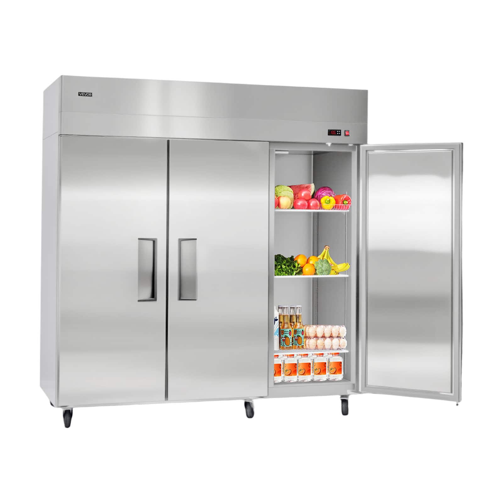 VEVOR - Commercial Reach-In Refrigerator 72" W, 52 Cu.Ft Stainless Steel Upright Refrigerator with Three Doors, Auto-Defrost - Stainless steel color