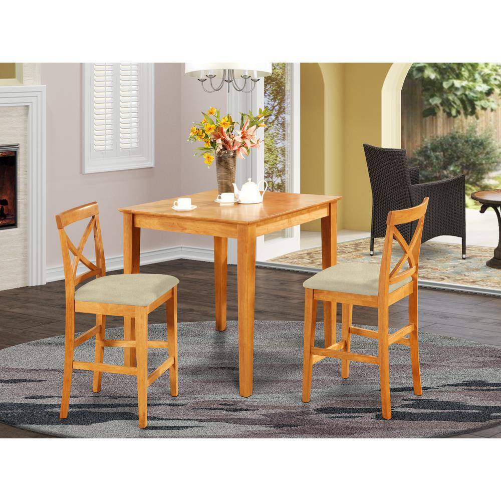 Left. East West Furniture - PUBS3-OAK-C 3 PC Counter height Table set-pub Table and 2 Kitchen counter Chairs - Oak.