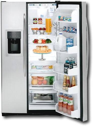 Front Standard. GE - Profile 22.6 Cu. Ft. Side-by-Side Refrigerator with Thru-the-Door Ice and Water - Stainless-Steel.