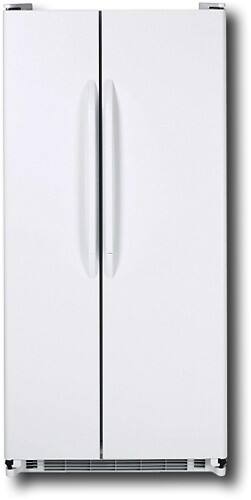 Front Standard. GE - 19.9 Cu. Ft. Side-by-Side Refrigerator - White-on-White.