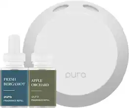 Pura - 4 Smart Fragrance Device Starter Set, Scent Diffuser for Home, Includes Fragrance Aroma Diffuser & 2 Scent Refills - Fresh Bergamot & Apple Orchards