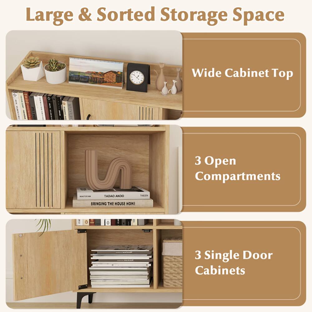 Large & Sorted Storage Space

- Wide Cabinet Top
- 3 Open Compartments
- 3 Single Door Cabinets