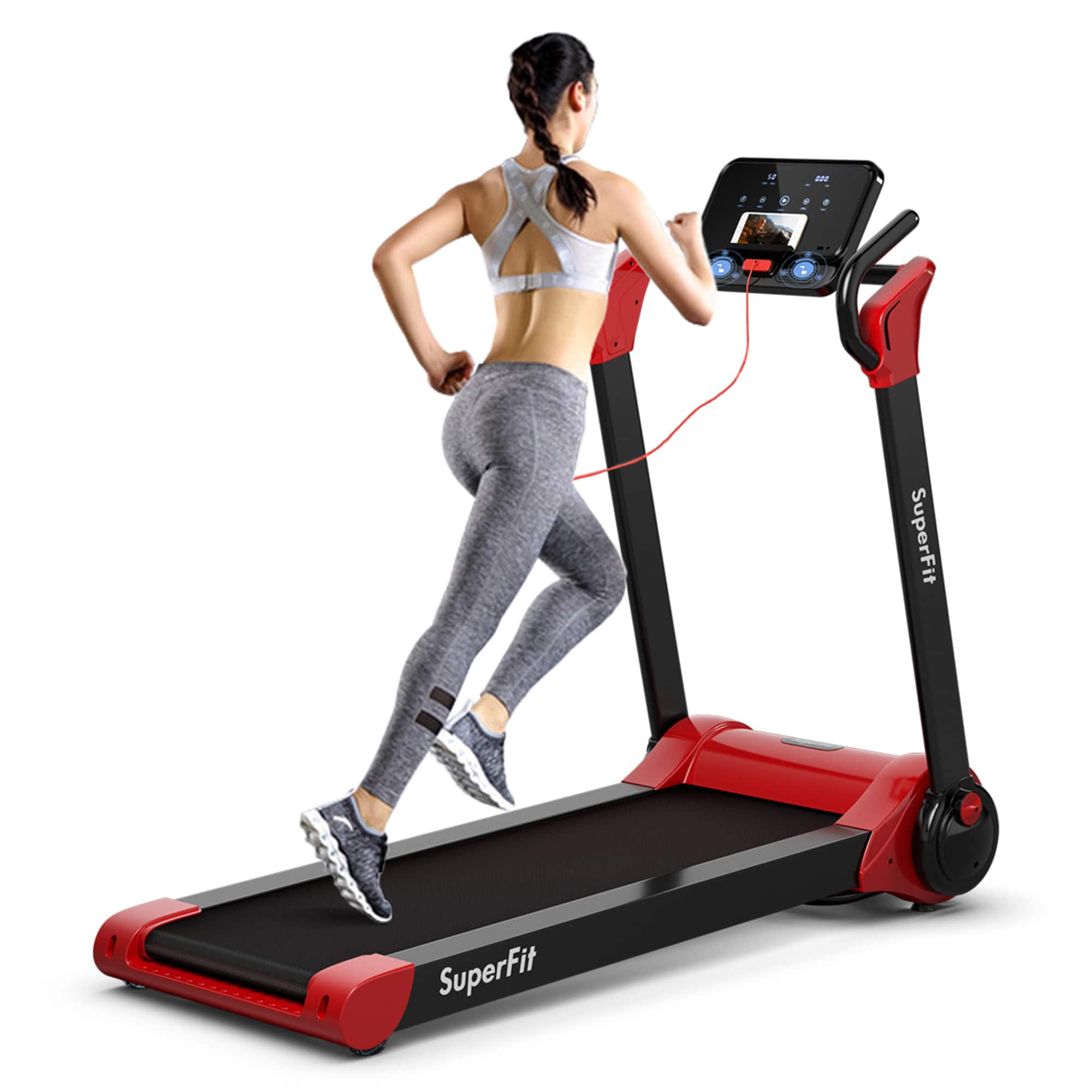 Gymax - Folding 2.25HP Electric Treadmill Running Machine w/ LED Display & APP - Red