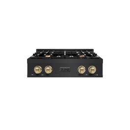 ZLINE - Autograph 30 in. Classic Rangetop w/ 4 Burners in Black Stainless Steel & Bronze Accents - Black Stainless Steel