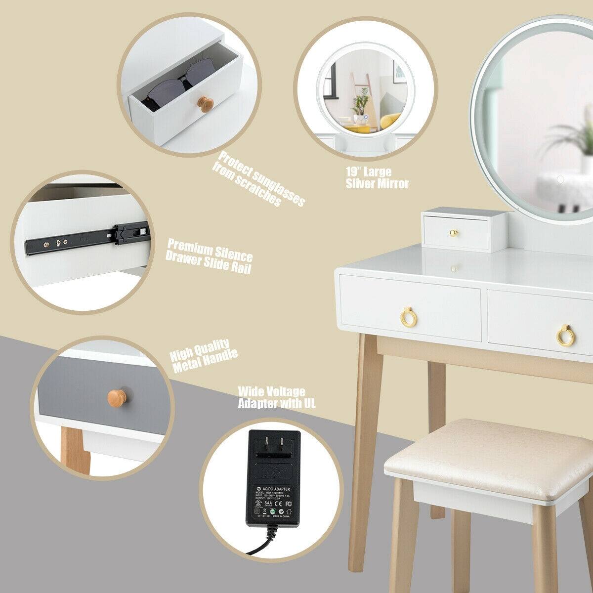 19" Large Sliver Mirror, Protect sunglasses from scratches, Premium Silence Drawer Slide Rail, High Quality Metal Handle, Wide Voltage Adapter with UL