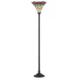 Jonathan Y - Dragonfly Tiffany-Style 71" Torchiere LED Floor Lamp, /Red - Bronze