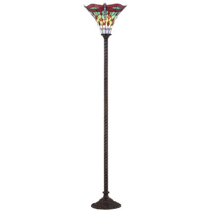 Front. Jonathan Y - Dragonfly Tiffany-Style 71" Torchiere LED Floor Lamp, Bronze/Red - Bronze.