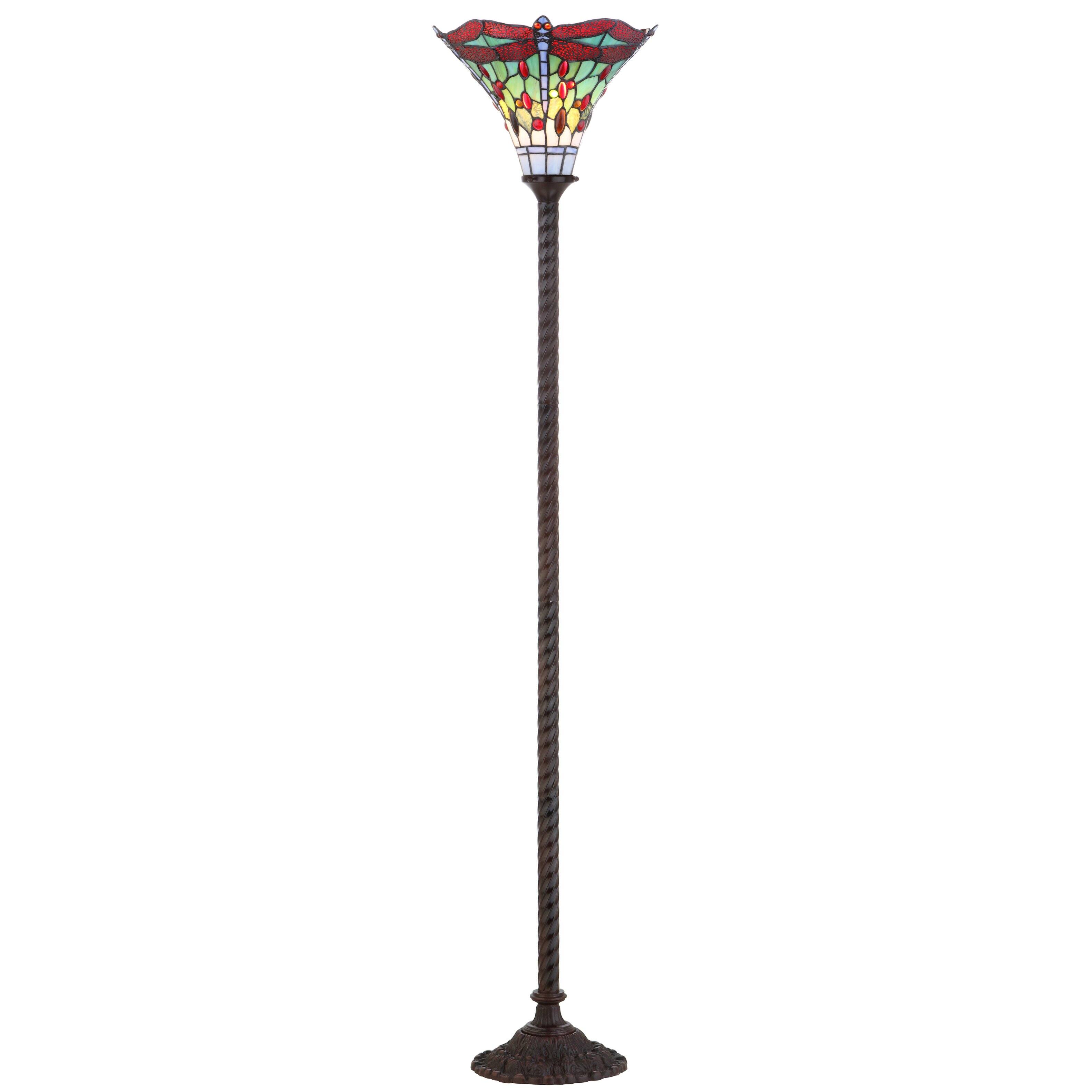 Front. Jonathan Y - Dragonfly Tiffany-Style 71" Torchiere LED Floor Lamp, Bronze/Red - Bronze.